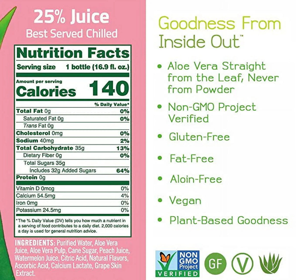 Watermelon Peach Juice with Aloe Vera 6.9 Fl. Oz. H255