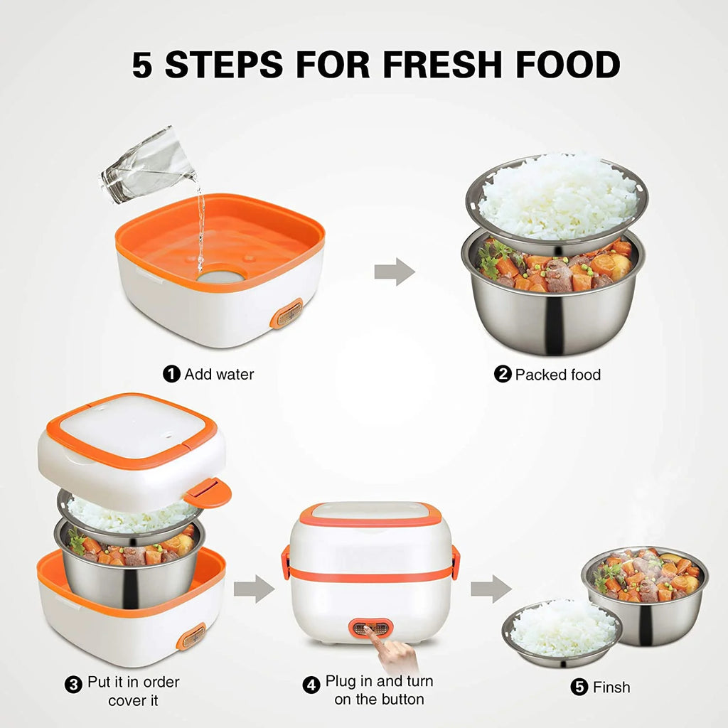 3 In 1 Electric Lunch Box Food Heater with Stainless Steel Bowls X1423