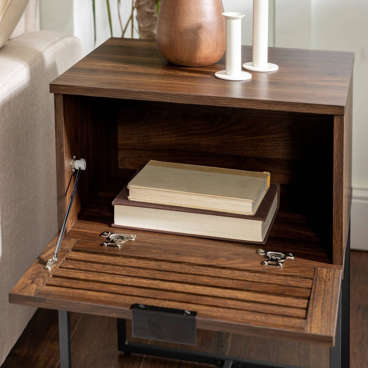 Dark Walnut Slat Side Table L211