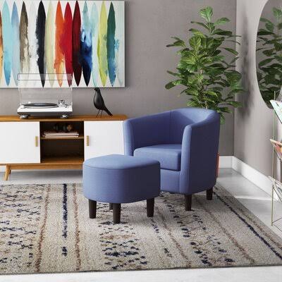 Blue Linen Barrel Chair and Ottoman M790663