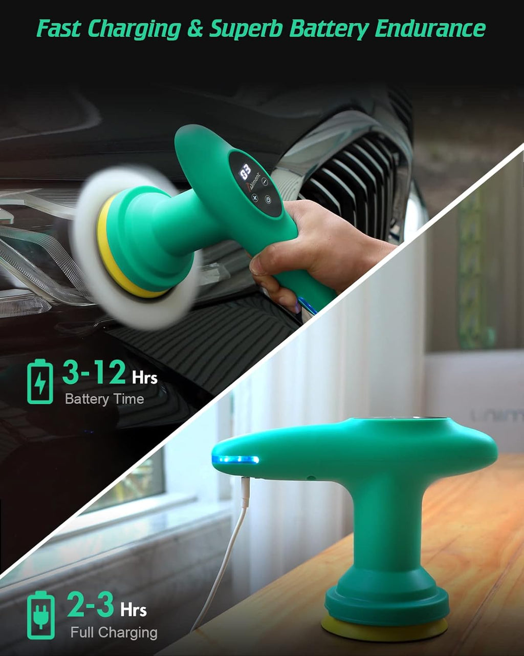 Cordless 4 inch Car Polisher with Touchscreen, 6 Speeds, Paste Wax & Pads, Pack of 2 V314596
