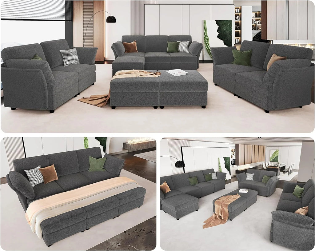 Grey Bouclé Modular Sectional Sofa S714201
