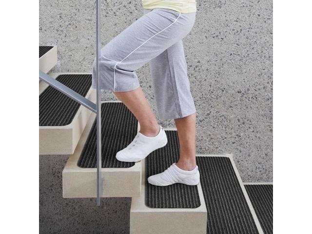 Set of 12 Skid-Resistant Carpet Stair Treads Smokey Black 8 in. x 30 in. N662