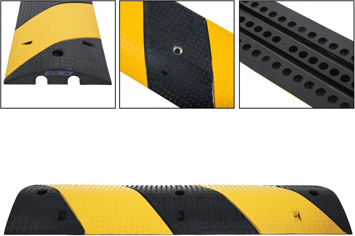 Driveway Speed Bumps 1 Pack 2-Channel 3FT Modular Traffic Rubber Speed Bump Heavy Duty Cable Protector Ramp with 3 Bolts W587