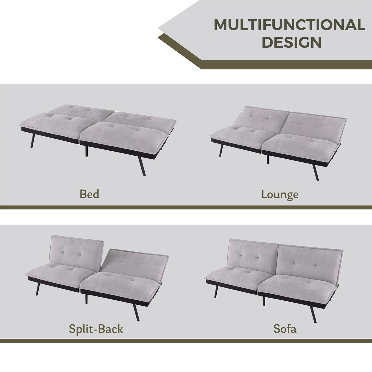 Memory Foam Convertible Futon Sofa Bed B53818