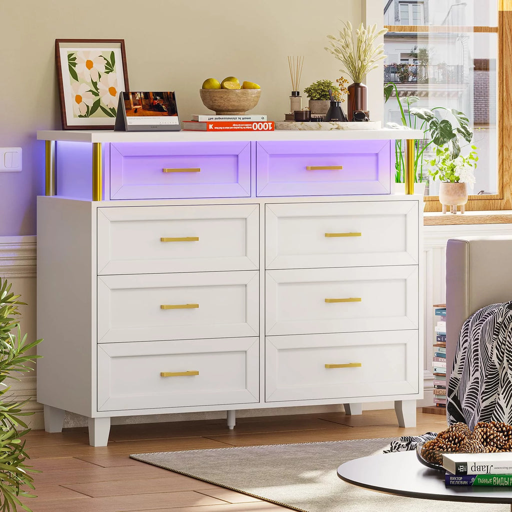White 8 Drawer Dresser with LED Light A448747