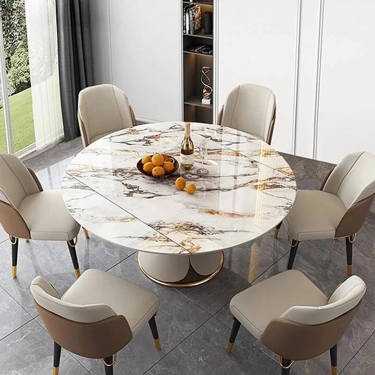 Round Marble Dining Table Set 6 Chairs S66133