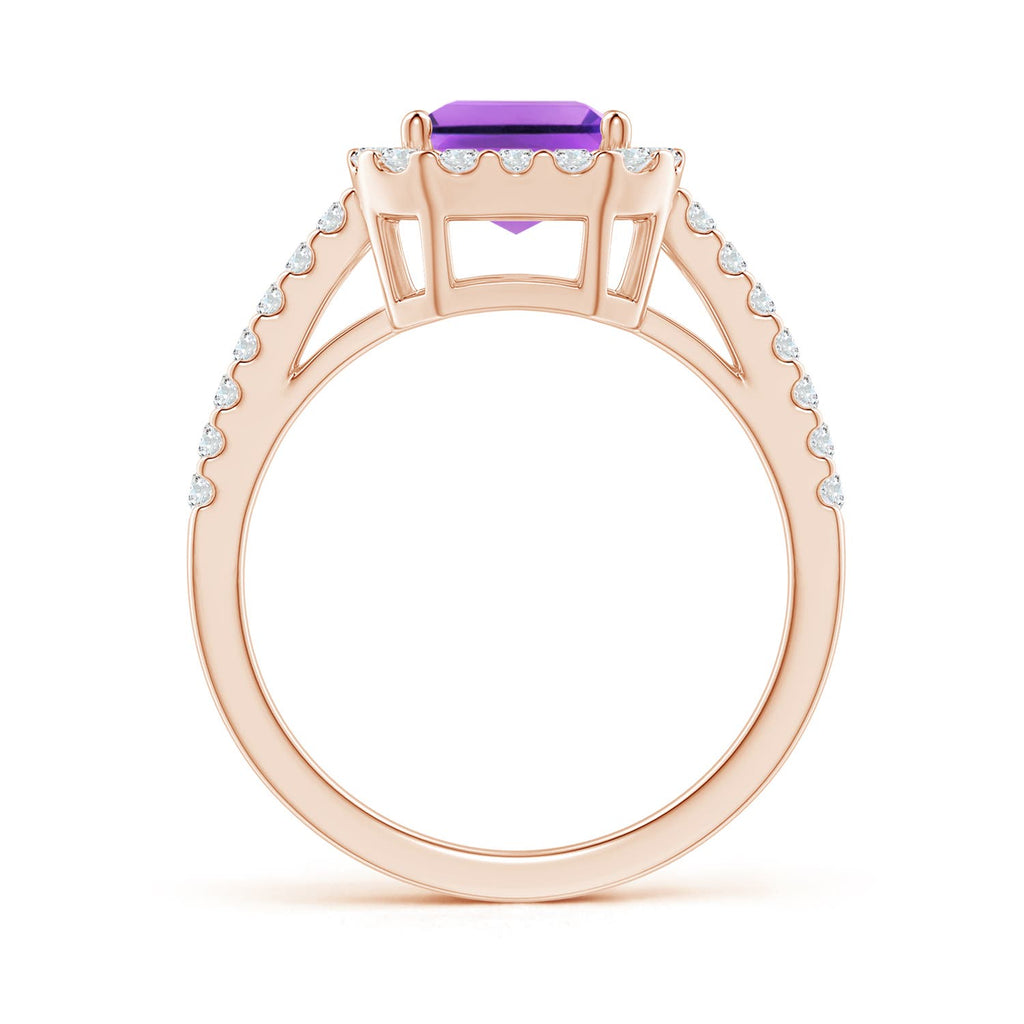 Natural 2.2 Ct. Amethyst with Diamond Halo Ring in 14K Rose Gold L5946