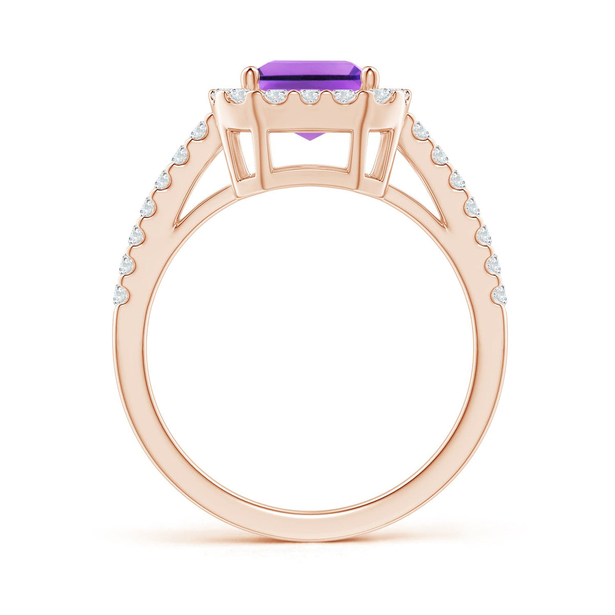 Natural 2.2 Ct. Amethyst with Diamond Halo Ring in 14K Rose Gold L5946