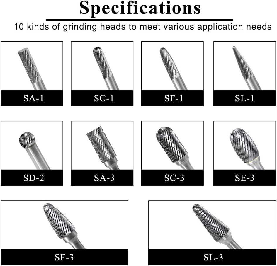 Carbide Burr Set 10pcs Double Cut Rotary Burr Set 1/4 Shank Die Grinder Bits H815664