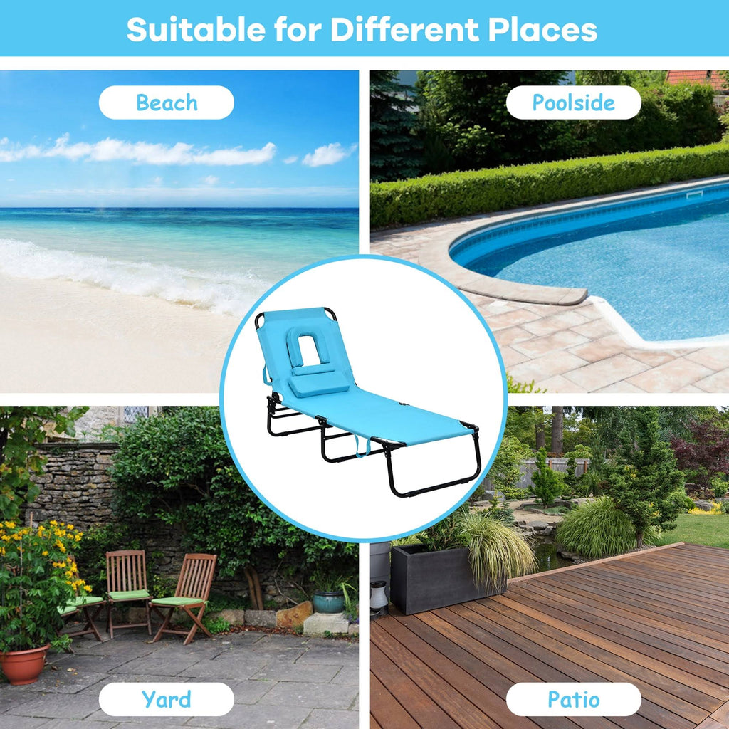 Turquoise Folding Chaise Lounge Chair Bed O959