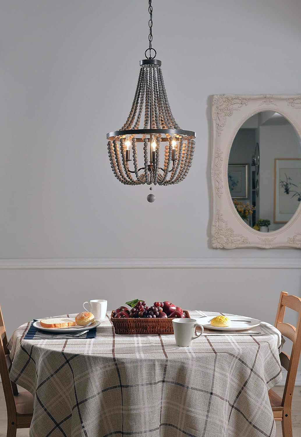 Wood Bead Chandelier, 28 Inch Height, 16 Inch Diameter, Golden Bronze Finish N302181