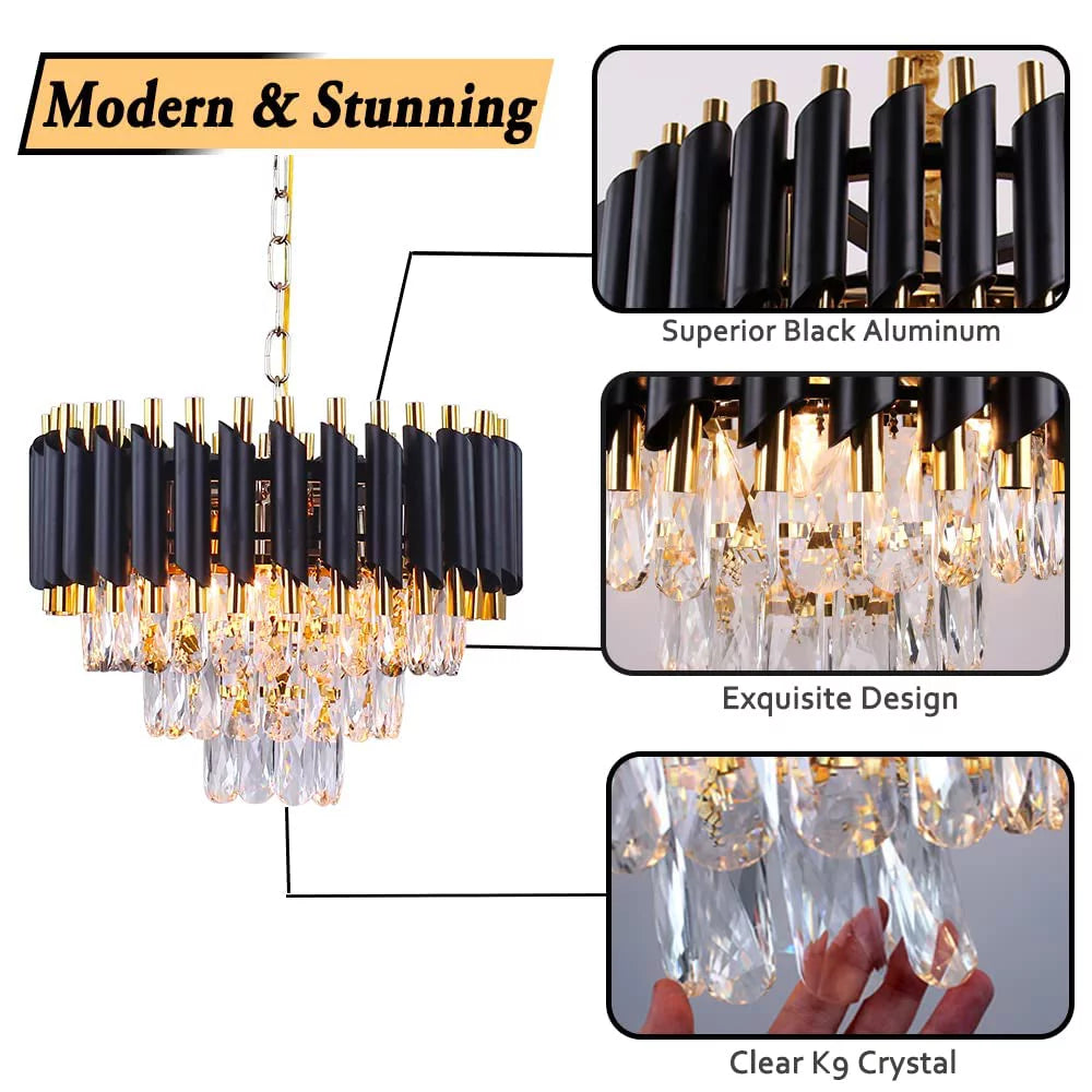 Black 3-Tier Crystal Chandelier L7488