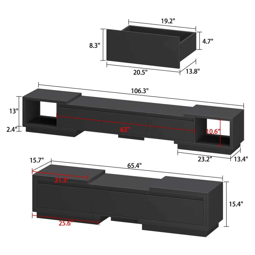 White Extendable TV Stand with Drawers I8087