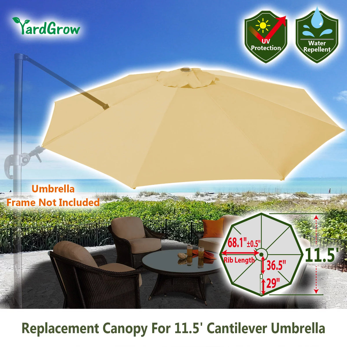 Replacement Canopy for 11.5'x11.5' Cantilever Patio Umbrella D9971