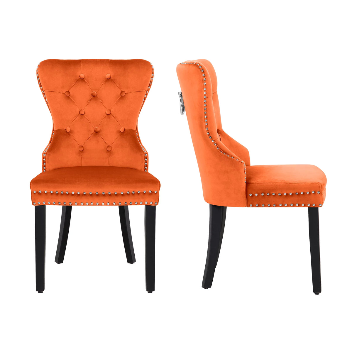 Orange Velvet Dining Chairs Set of 2 D6947