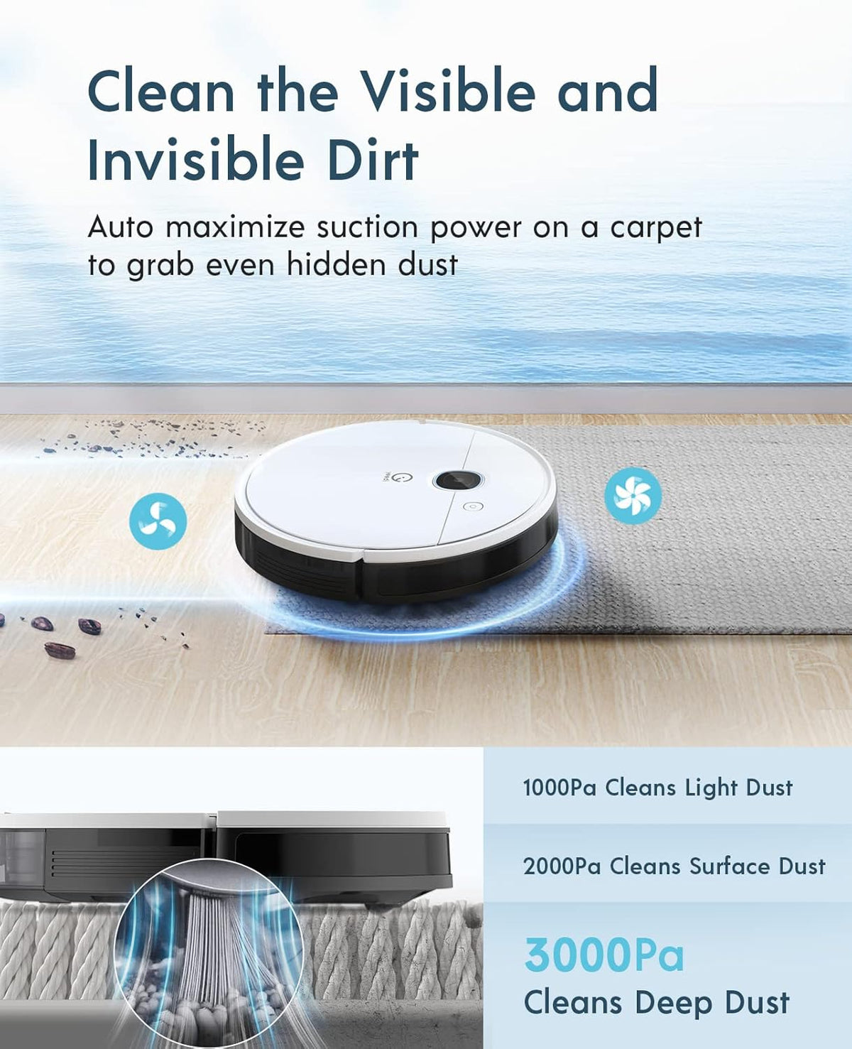 Robot Vacuum, 3000Pa Suction, Carpet Detection, Smart Visual Mapping, 110mins Runtime G65374