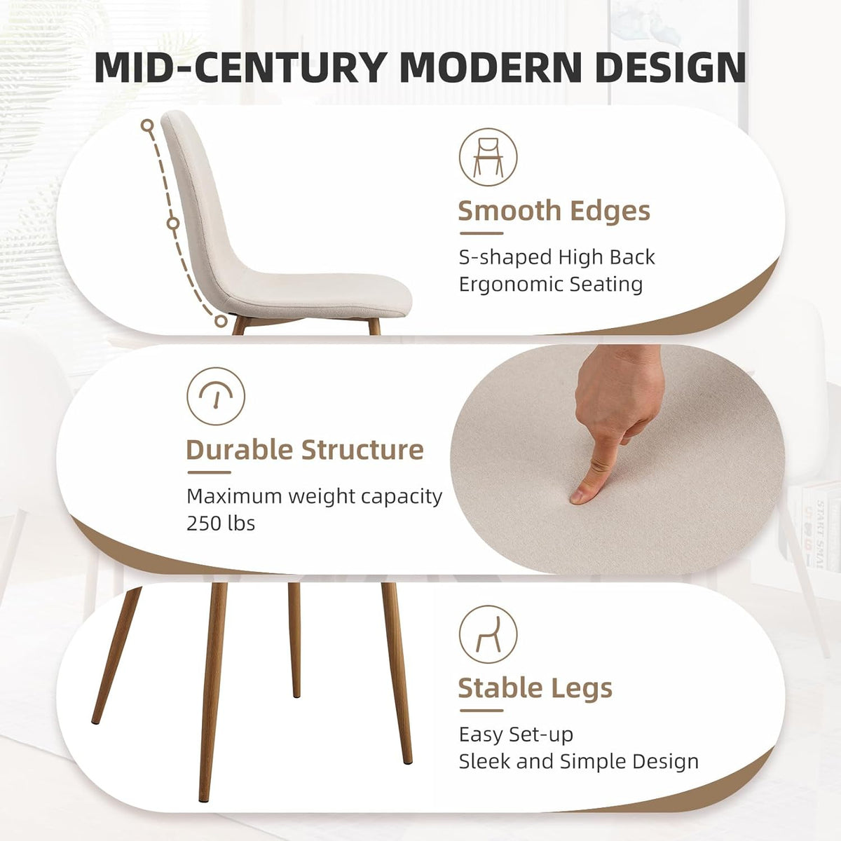 Camel Brown Faux Leather Dining Side Chairs Set of 4 with Metal Legs L25623