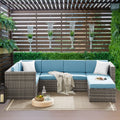 5 Pieces Rattan Wicker Outdoor Sectional Set with Glass Table W214334