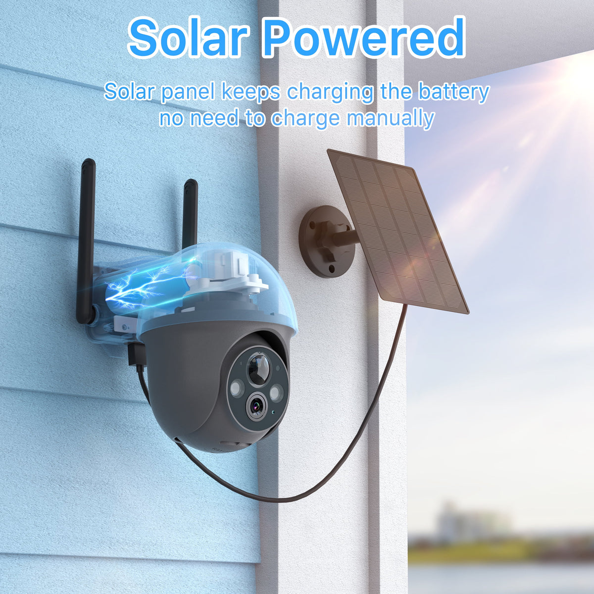 Wireless Solar Security Camera with 360° View, 2K, Color Night Vision P37455