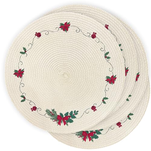 Christmas Placemats Set of 4 Round Embroidered Table Mats C320
