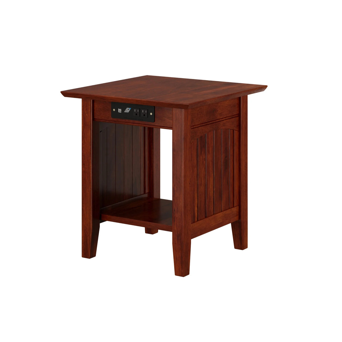 Solid Hardwood End Table with USB Charger Set of 2 Walnut T7419