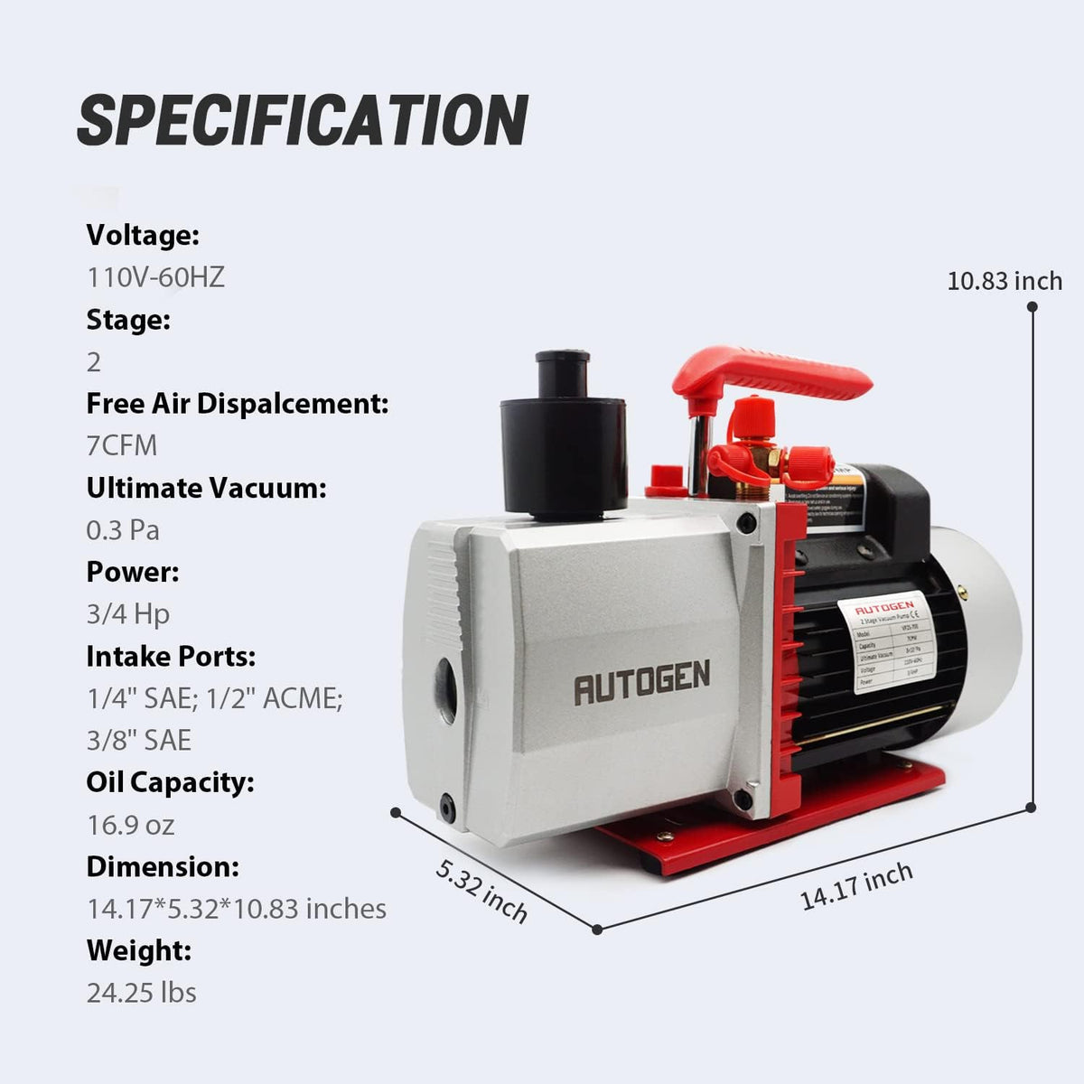 2-Stage Air Vacuum Pump 7CFM 0.3 Pa P69096