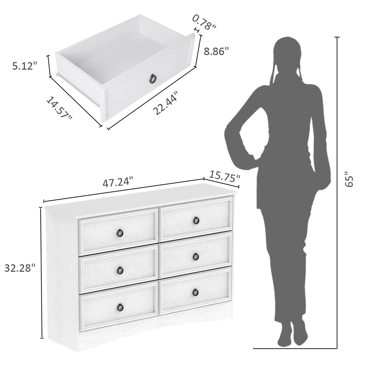 Gray 6 Drawer Wood Dresser T906