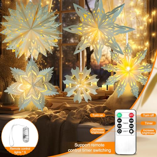 5 Pack Christmas Paper Snowflake Lanterns with LED Light D448369