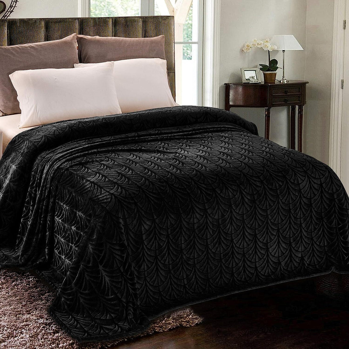 King Size Black Flannel Fleece Blanket G91505