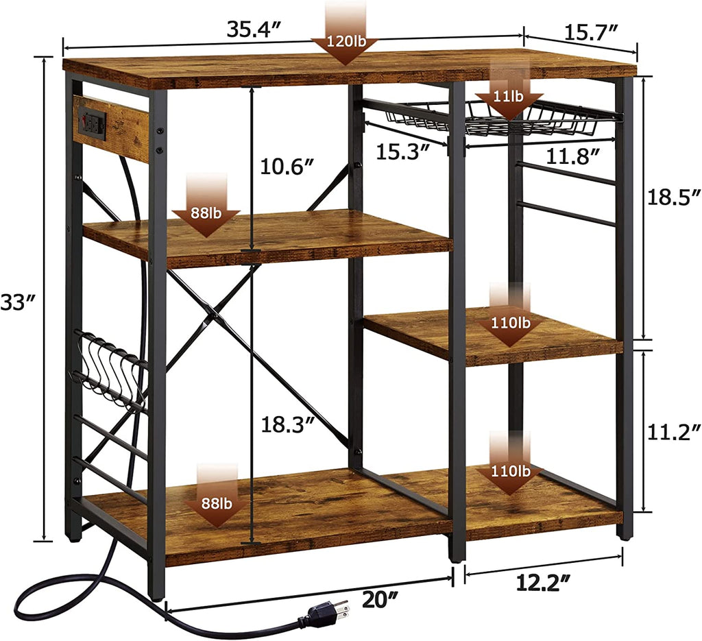 Rustic Brown Coffee Bar Table Station with Storage Shelf F4440