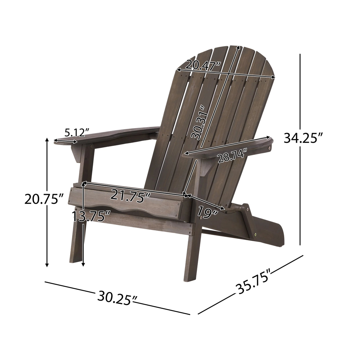 Grey Folding Wood Adirondack Chair Z317