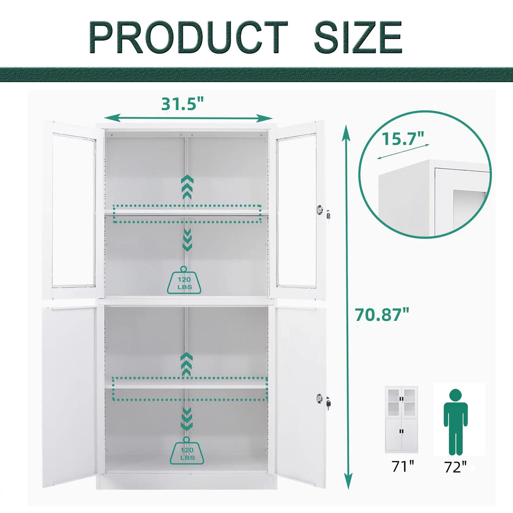 Metal Storage Cabinet with Glass Lockable Door and 2 Adjustable Shelves G554