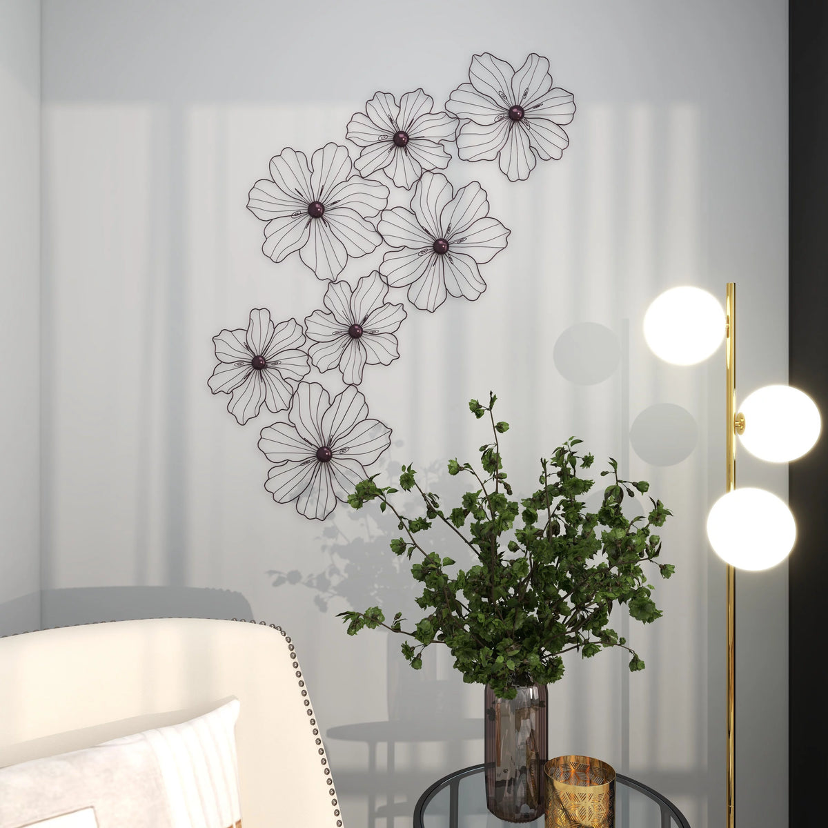 Black Metal Wire Floral Wall Decor Y46624