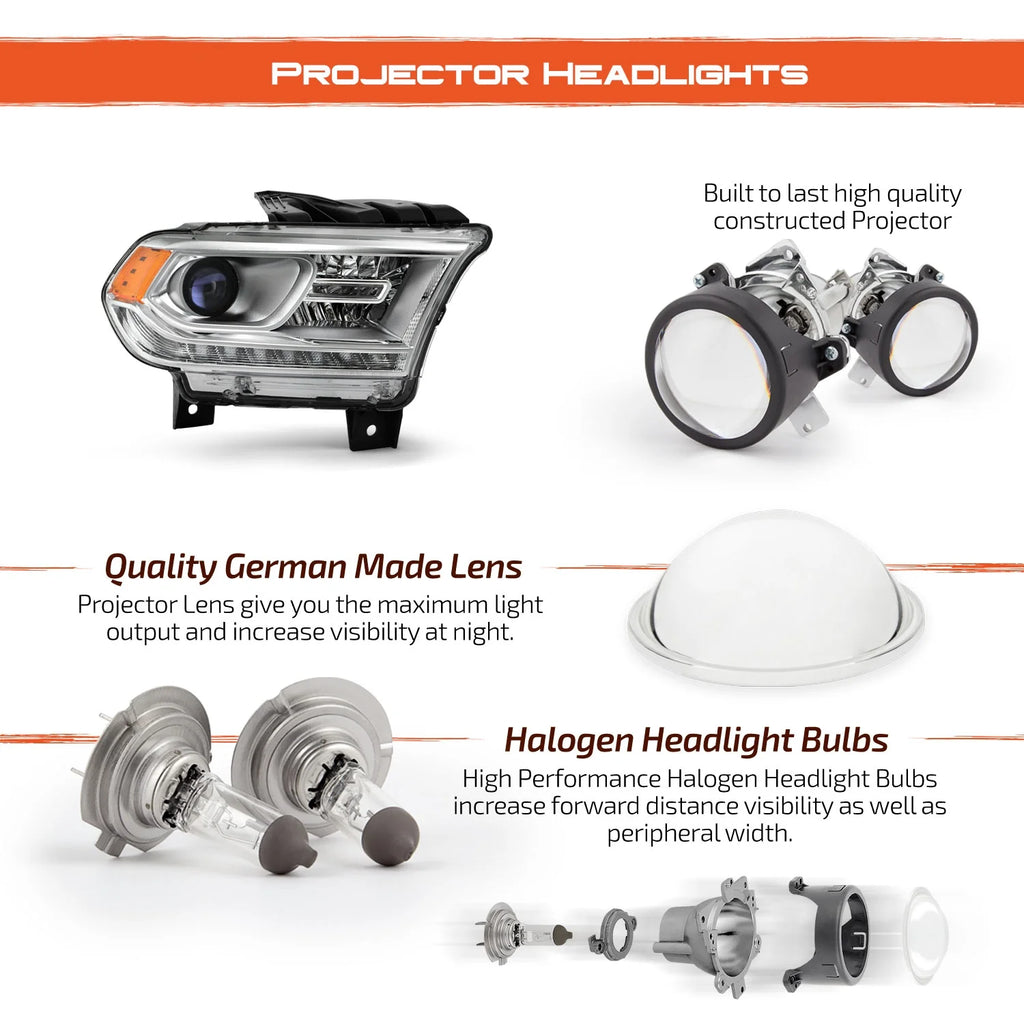 Chrome Bezel Projector Headlight with LED DRL P145