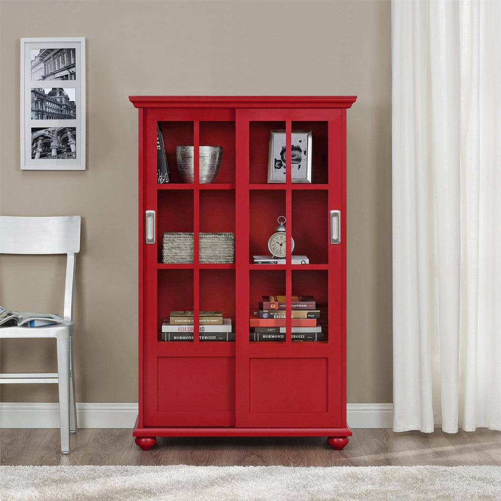 Red Bookcase with Sliding Glass Doors X308162