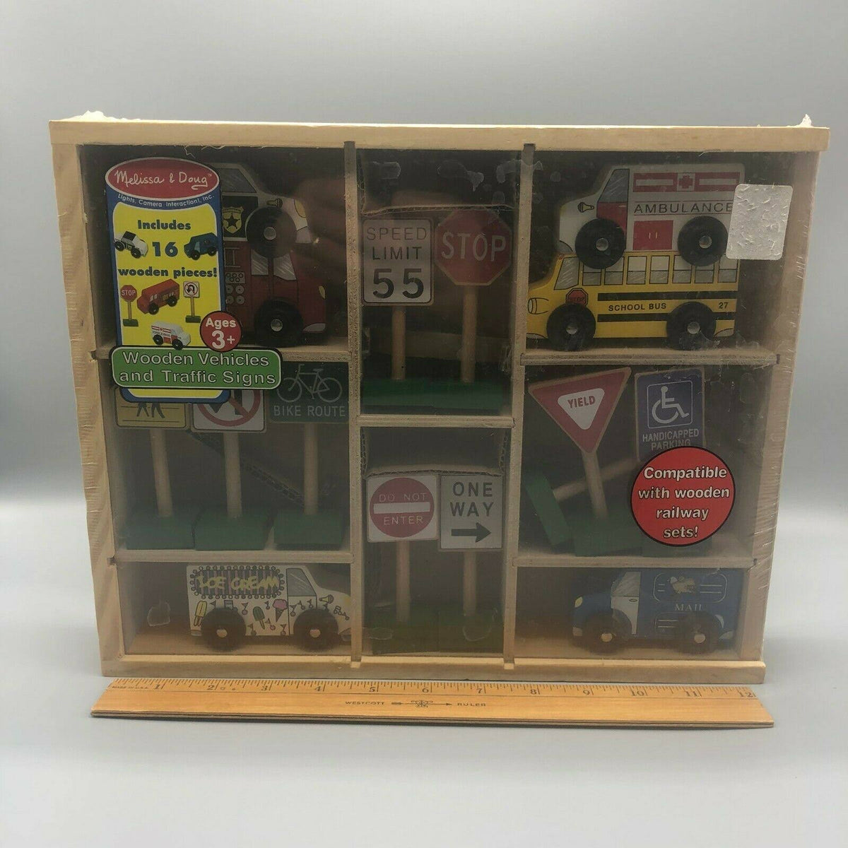 16 Pc Wooden Vehicles and Traffic Signs W404