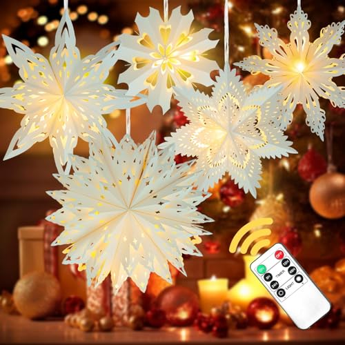 5 Pack Christmas Paper Snowflake Lanterns with LED Light D448369
