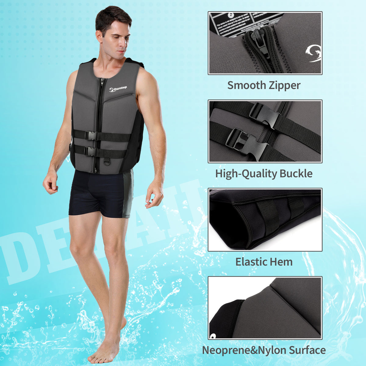 Black Adult Life Jacket Swim Vest X627