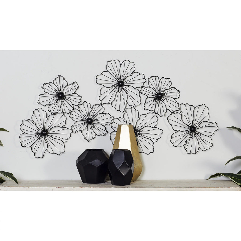 Black Metal Wire Floral Wall Decor Y46624