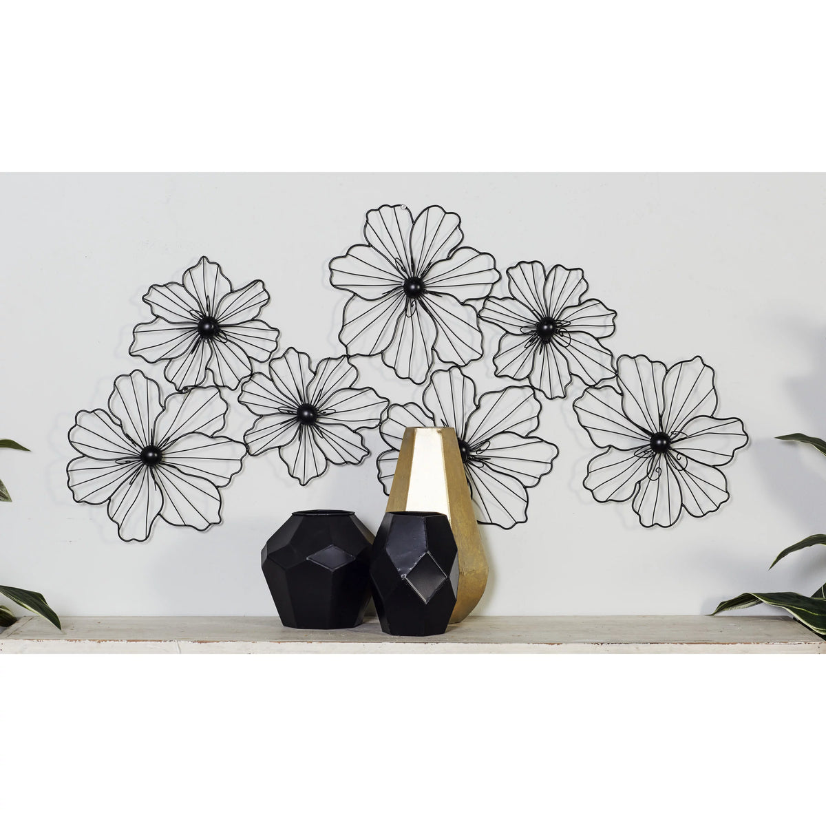 Black Metal Wire Floral Wall Decor Y46624