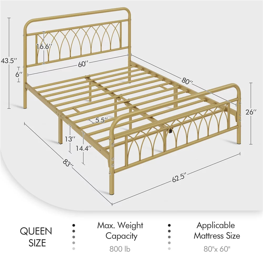 Queen Black Metal Platform Bed Frame with Headboard and Footboard K543588