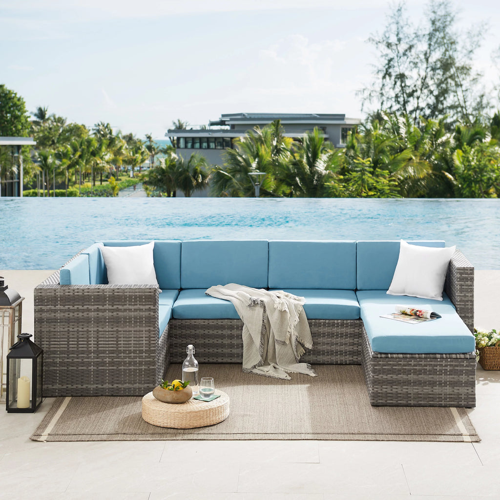 5 Pieces Rattan Wicker Outdoor Sectional Set with Glass Table W214334