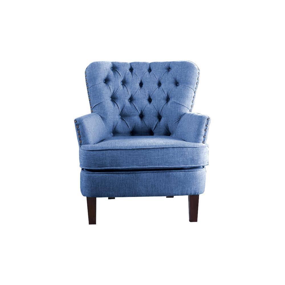 Blue Button Tufted Accent Chair with Nailhead Trim P235