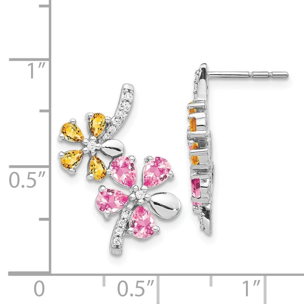 14k White Gold Diamond and Citrine Flower Stud Earrings H942898