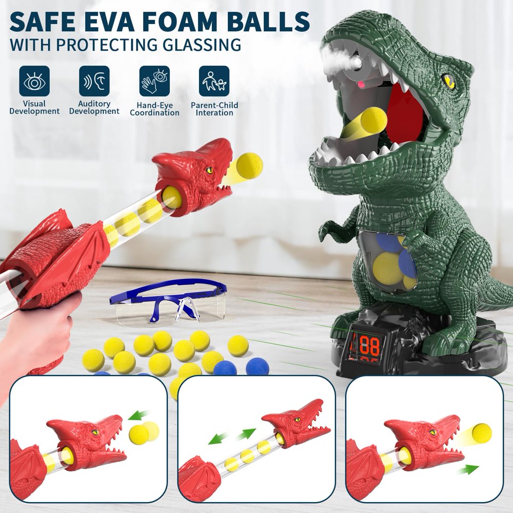 Spray Dinosaur Shooting Toys with 2 Pump Guns, 24 Foam Balls W552
