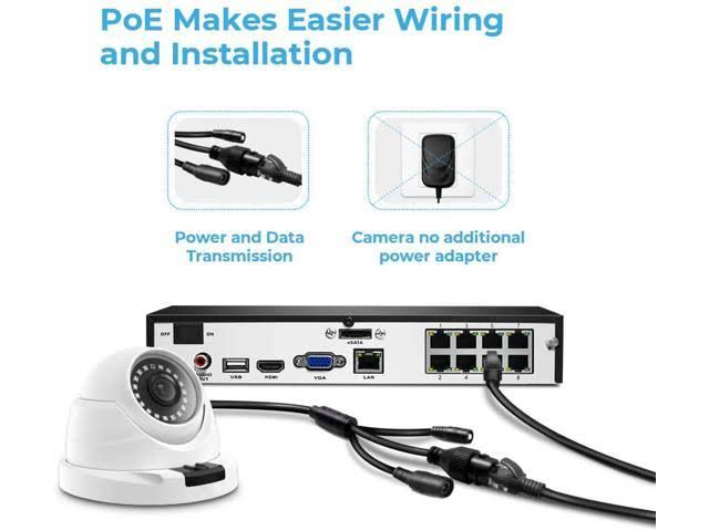 8CH 4MP PoE Home Security Camera System, 4X 1440p HD Outdoor Dome IP Cameras, 2TB HDD NVR H413