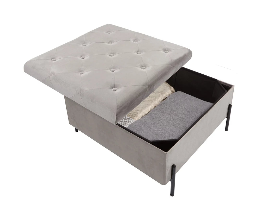 Grey Velvet Storage Ottoman with Metal Legs Y48490