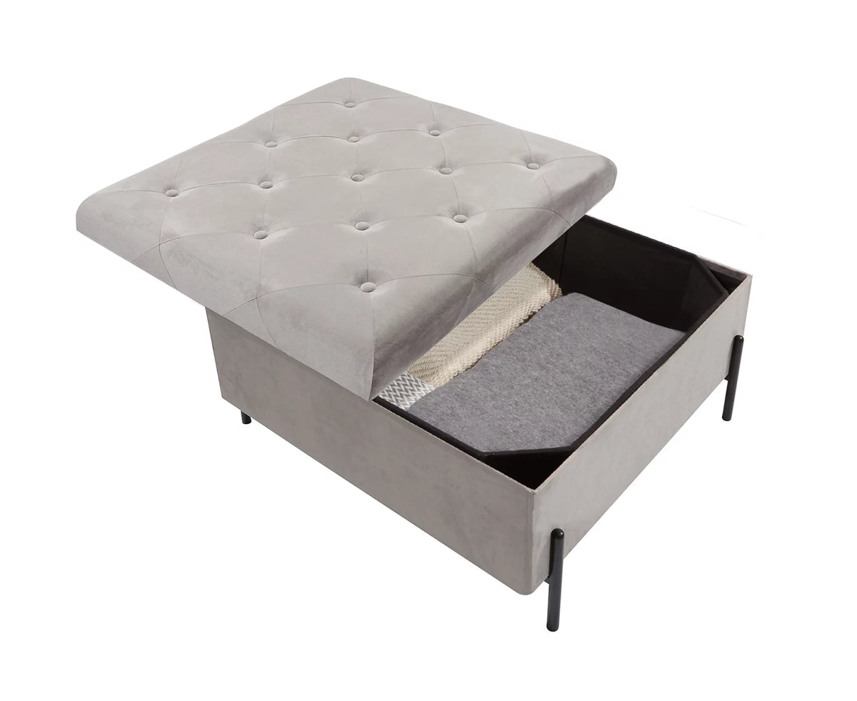 Grey Velvet Storage Ottoman with Metal Legs Y48490