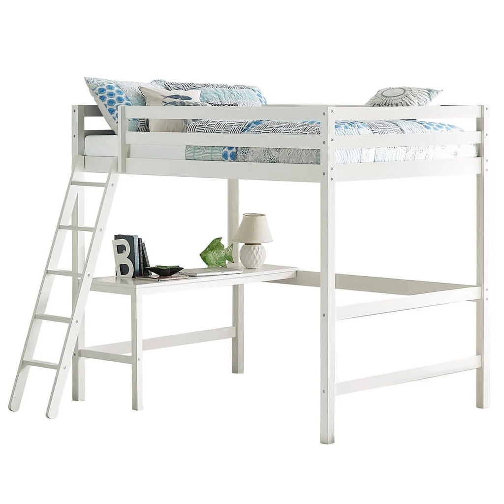 Full Wooden Loft Bed with Desk in White I197323